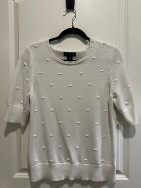 Nanette Lepore White Textured Crewneck Sweater